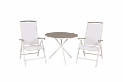 Parma matgrupp rund Ø90 cm + 2 albany matstolar - vit/grå