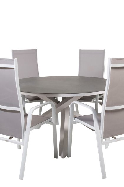 Copacabana matgrupp utomhus rund Ø140cm + 6 reclinerstolar - vit