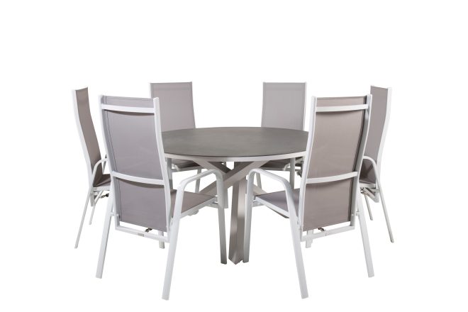 Copacabana matgrupp utomhus rund Ø140cm + 6 reclinerstolar - vit