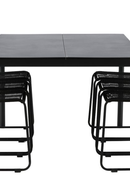 Modena matgrupp utomhus 200cm + 6 lindos stapelbara matstolar - svart