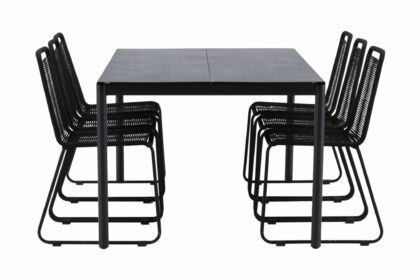 Modena matgrupp utomhus 200cm + 6 lindos stapelbara matstolar - svart