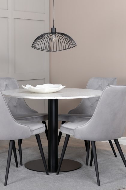 Razzia matgrupp utomhus rund Ø106cm + 4 velvet lyx matstolar - vit/svart