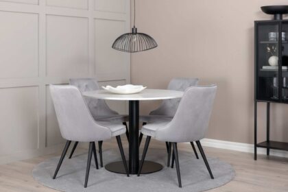 Razzia matgrupp utomhus rund Ø106cm + 4 velvet lyx matstolar - vit/svart