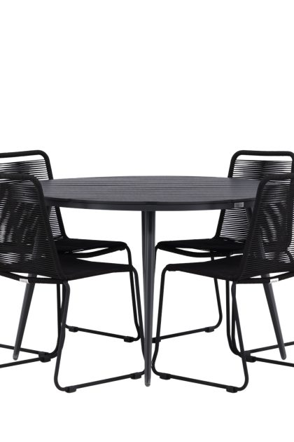 Break matgrupp utomhus rund 120 cm + 4 lindos stapelbar stol - svart