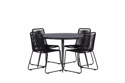 Break matgrupp utomhus rund 120 cm + 4 lindos stapelbar stol - svart