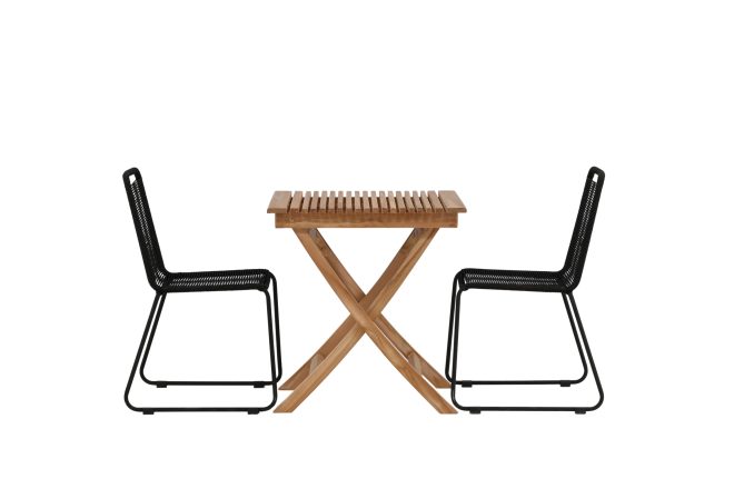 Ghana cafégrupp 70x70 cm + 2 lindos stapelbar stol - svart/brun