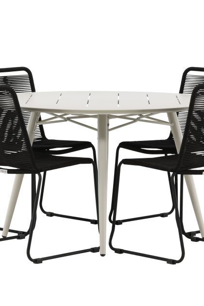 Lina matgrupp utomhus rund 120 cm + 4 lindos stapelbar stol - svart