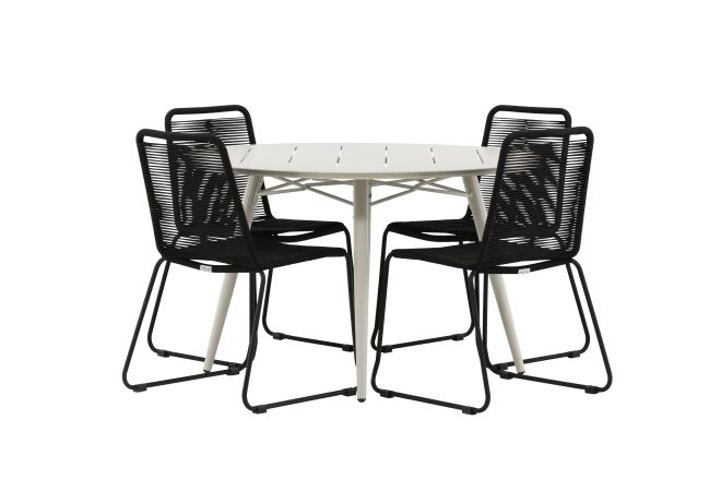 Lina matgrupp utomhus rund 120 cm + 4 lindos stapelbar stol - svart