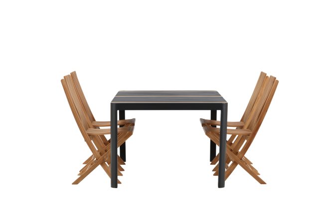 Togo matgrupp utomhus 150x100 cm + 4 ghana hopfällbar stol - svart/brun