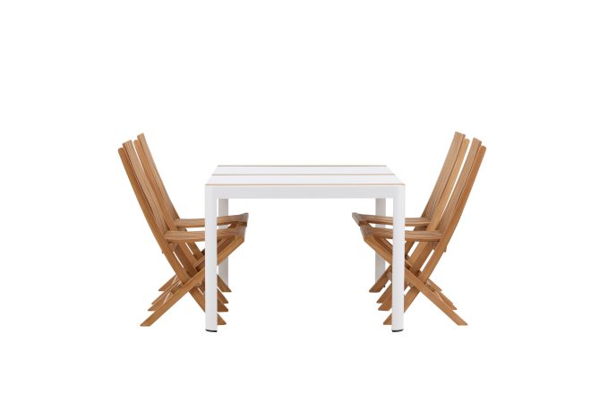 Togo matgrupp utomhus 150x100 cm + 4 ghana hopfällbar stol - vit/brun