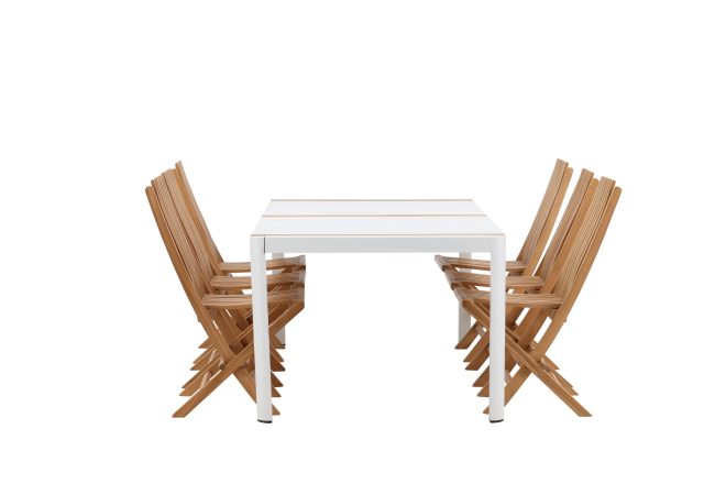 Togo matgrupp utomhus 200x100 cm + 6 ghana hopfällbar stol - vit/brun