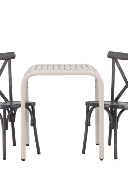 Borneo caféset 70 cm + 2 st tablas matstolar - mörkgrå/beige
