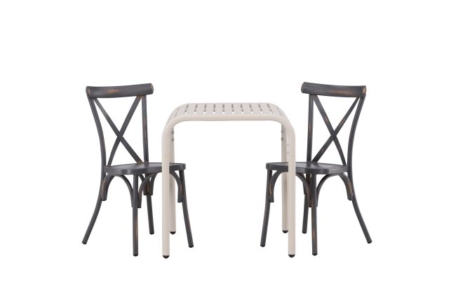 Borneo caféset 70 cm + 2 st tablas matstolar - mörkgrå/beige