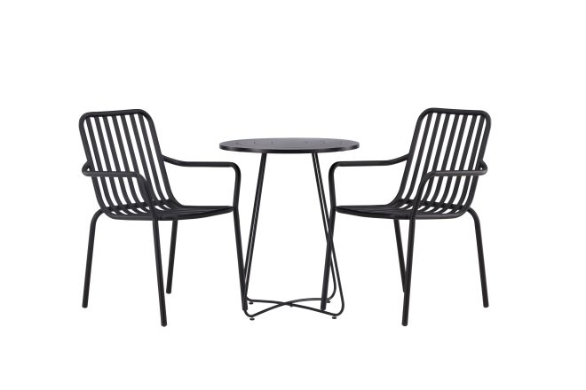 Bacong caféset rund 60 cm + 2 st peking karmstolar - svart