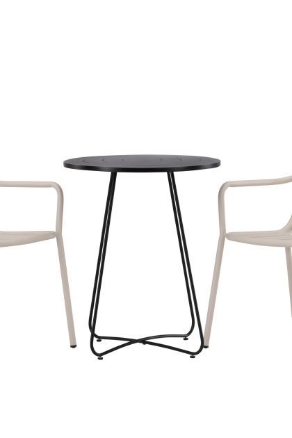 Bacong caféset rund 60 cm + 2 st peking karmstolar - beige/svart
