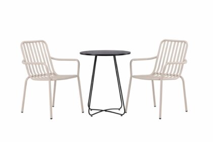 Bacong caféset rund 60 cm + 2 st peking karmstolar - beige/svart
