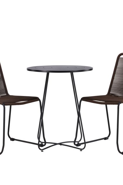 Bacong caféset rund 60 cm + 2 st lindos matstolar - brun/svart