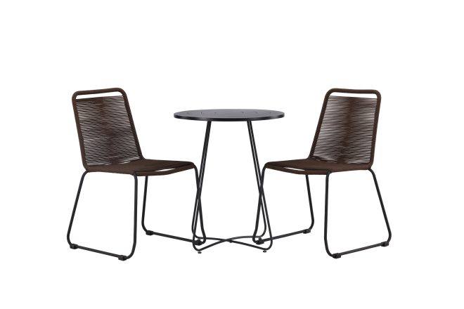 Bacong caféset rund 60 cm + 2 st lindos matstolar - brun/svart