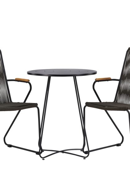 Bacong caféset rund 60 cm + 2 st bois karmstolar - svart