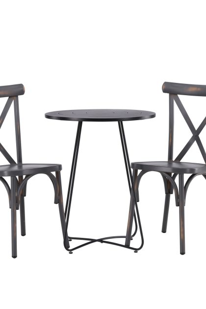 Bacong caféset rund 60 cm + 2 st tablas matstolar - mörkgrå/svart