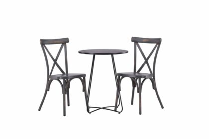 Bacong caféset rund 60 cm + 2 st tablas matstolar - mörkgrå/svart