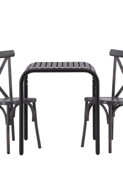 Borneo caféset 70 cm + 2 st tablas matstolar - mörkgrå/svart
