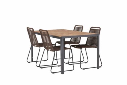 Break matgrupp utomhus 150 cm + 4 st lindos matstolar - brun