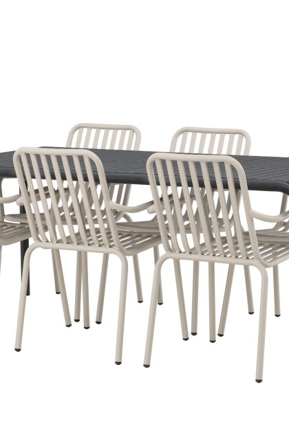 Borneo matgrupp utomhus 200 cm + 6 st peking karmstolar - beige/svart