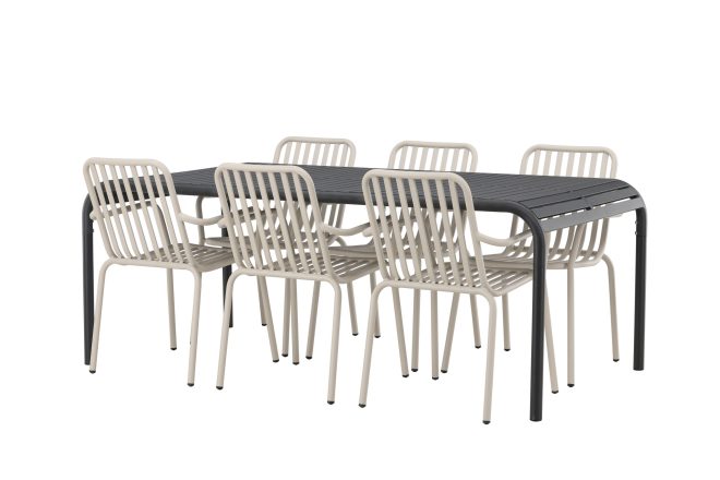 Borneo matgrupp utomhus 200 cm + 6 st peking karmstolar - beige/svart