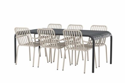 Borneo matgrupp utomhus 200 cm + 6 st peking karmstolar - beige/svart