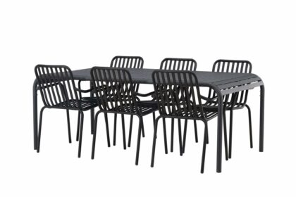 Borneo matgrupp utomhus 200 cm + 6 st peking karmstolar - svart
