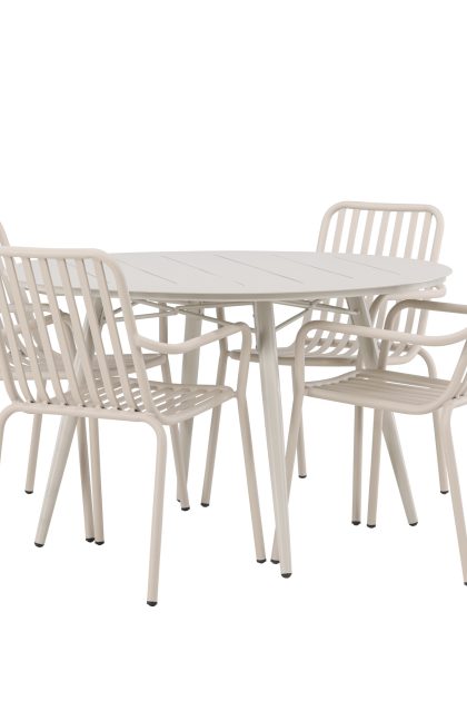 Lina matgrupp utomhus rund 120 cm + 4 st peking karmstolar - beige/vit