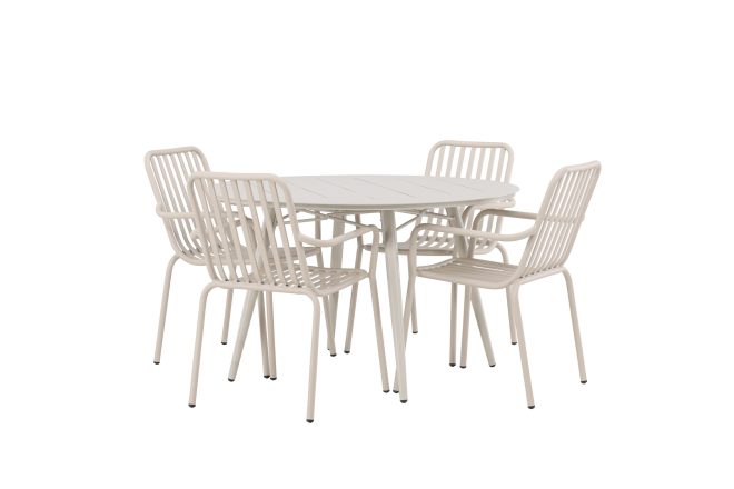 Lina matgrupp utomhus rund 120 cm + 4 st peking karmstolar - beige/vit