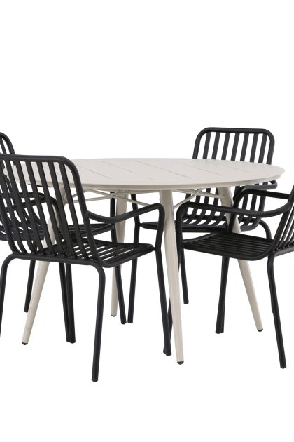 Lina matgrupp utomhus rund 120 cm + 4 st peking karmstolar - svart/vit