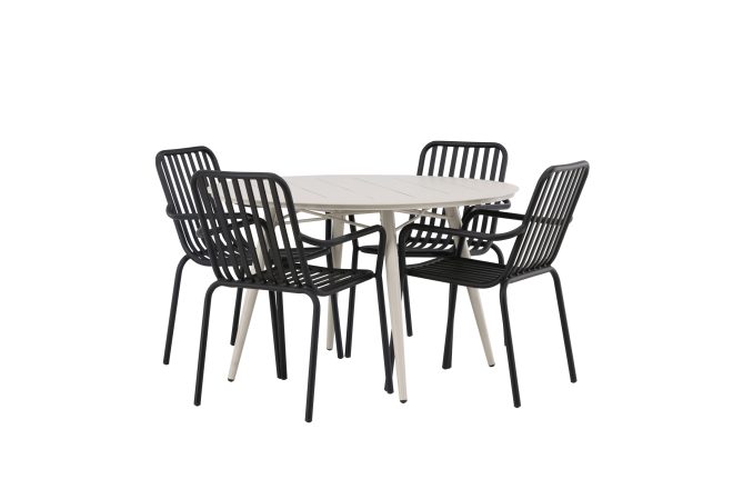 Lina matgrupp utomhus rund 120 cm + 4 st peking karmstolar - svart/vit