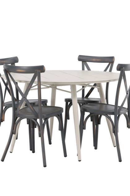 Lina matgrupp utomhus rund 120 cm + 4 st tablas matstolar - mörkgrå/vit