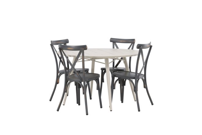 Lina matgrupp utomhus rund 120 cm + 4 st tablas matstolar - mörkgrå/vit