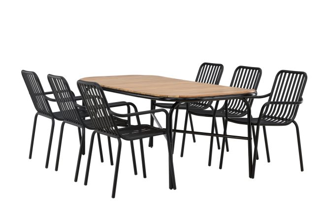 Holmbeck matgrupp utomhus 200 cm + 6 st peking karmstolar - svart/brun