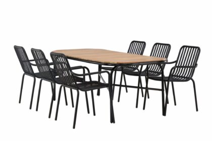 Holmbeck matgrupp utomhus 200 cm + 6 st peking karmstolar - svart/brun