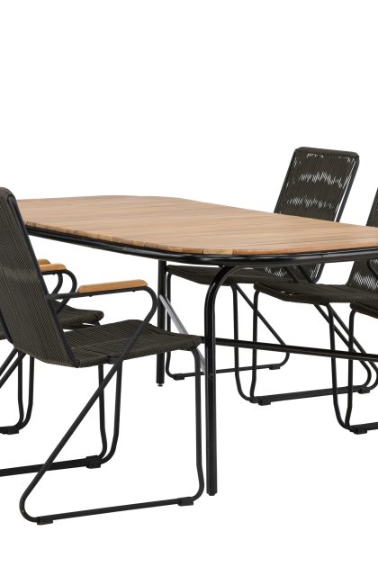 Holmbeck matgrupp utomhus 200 cm + 6 st bois karmstolar - svart/brun