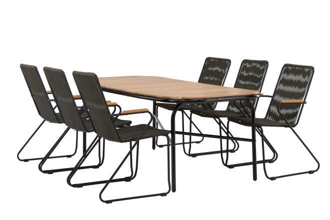 Holmbeck matgrupp utomhus 200 cm + 6 st bois karmstolar - svart/brun