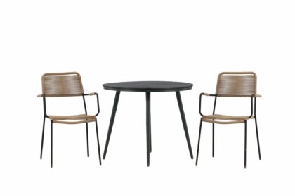 Break matgrupp utomhus rund 39 cm + 2 st lindos karmstolar - svart