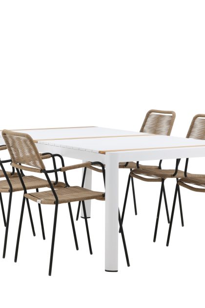 Togo matgrupp utomhus 205 cm + 6 st lindos karmstolar - svart/vit