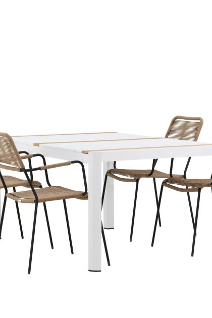 Togo matgrupp utomhus 150 cm + 4 st lindos karmstolar - svart/vit