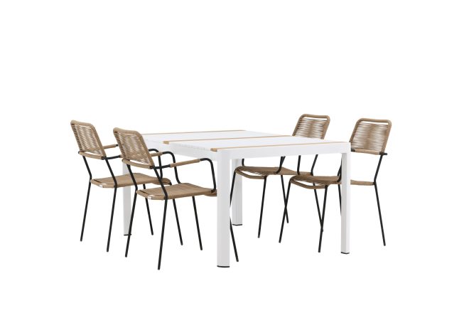 Togo matgrupp utomhus 150 cm + 4 st lindos karmstolar - svart/vit