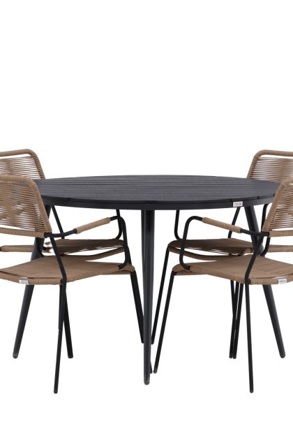 Break matgrupp utomhus rund 120 cm + 4 st lindos karmstolar - svart/beige