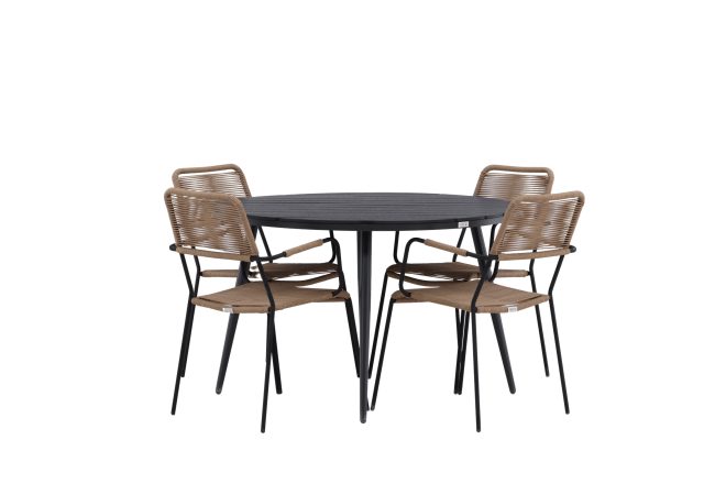 Break matgrupp utomhus rund 120 cm + 4 st lindos karmstolar - svart/beige