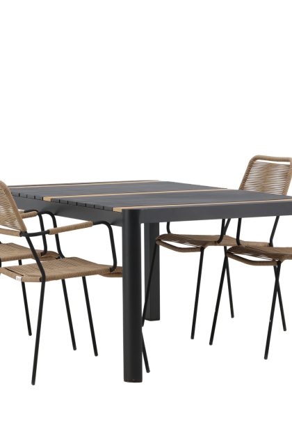 Togo matgrupp utomhus 70 cm + 4 st lindos karmstolar - svart/beige