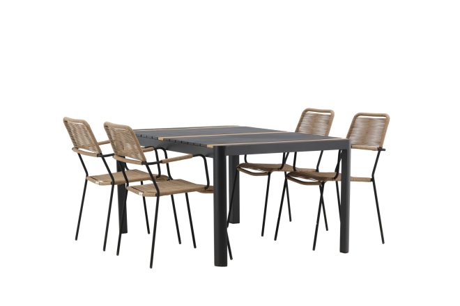 Togo matgrupp utomhus 70 cm + 4 st lindos karmstolar - svart/beige