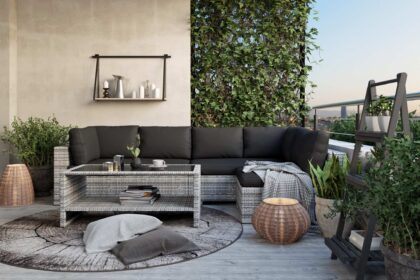 Loungegrupp utomhus bahamas 5-sits bord m hylla - grå